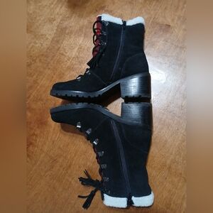 Women's black winter leather-suede boots